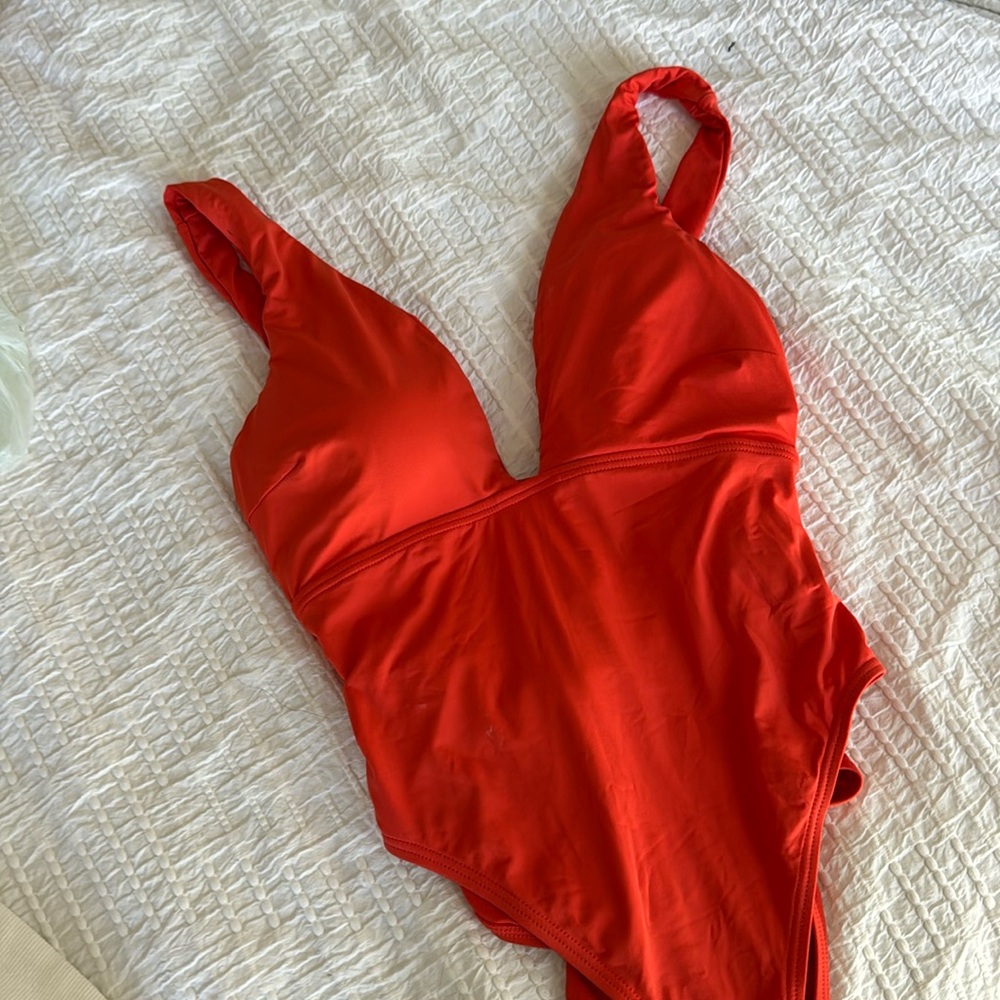 Vince Camuto Orange Plunge One Piece Swimsuit